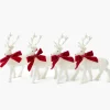 Small White Flocked Reindeer with Velvet Bows (Set of 4)