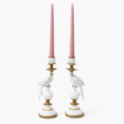 Small White Parrot Candle Holder (Pair)