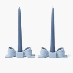 Soft Blue Ceramic Bow Candle Holder (Pair)