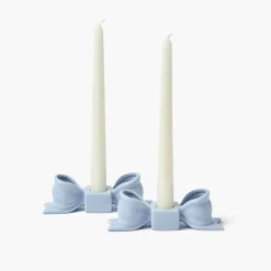 Soft Blue Ceramic Bow Candle Holder (Pair)