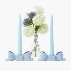 Soft Blue Ceramic Bow Candle Holder (Pair)