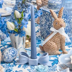 Soft Blue Ceramic Bow Candle Holder (Pair)