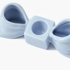 Soft Blue Ceramic Bow Candle Holder (Pair)