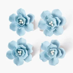 Soft Blue Fiore Napkin Rings (Set of 4)