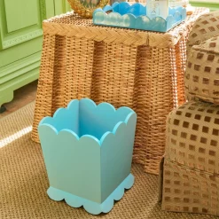 Soft Blue Scalloped Lacquer Waste Paper Bin