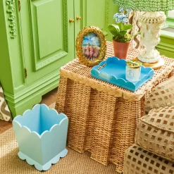 Soft Blue Scalloped Lacquer Waste Paper Bin