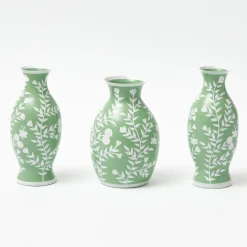 Soft Green Hand Painted Tole Bud Vases (Set of 3)