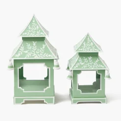 Soft Green Mini Chinoiserie Pagoda Lanterns (Pair)
