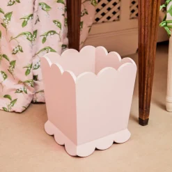 Soft Pink Scalloped Lacquer Waste Paper Bin