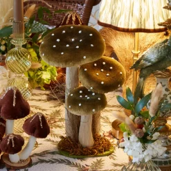 Tall Green Velvet Mushrooms (Set of 3)
