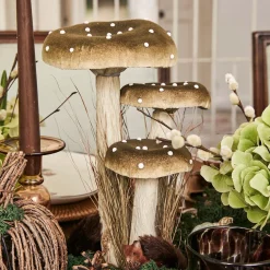 Tall Green Velvet Mushrooms (Set of 3)