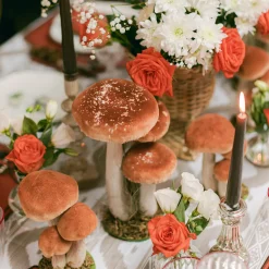 Tall Orange Velvet Mushrooms (Set of 3)