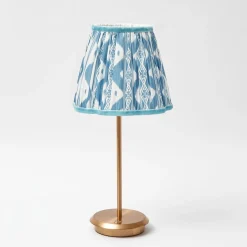 Tall Rechargeable Lamp with Blue Ikat Shade (18cm)