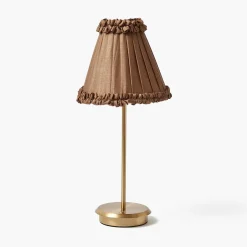 Tall Rechargeable Lamp with Brown Frilled Silk Shade (18cm)