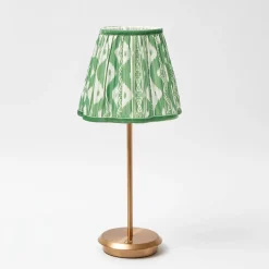 Tall Rechargeable Lamp with Green Ikat Shade (18cm)