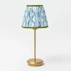 Tall Rechargeable Lamp with Blue & Green Ikat Shade (18cm)