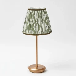 Tall Rechargeable Lamp with Olive Ikat Shade (18cm)