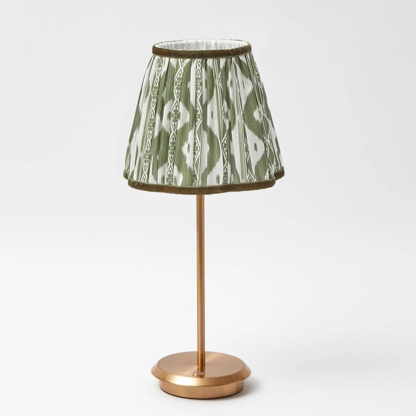 Tall Rechargeable Lamp with Olive Ikat Shade (18cm)
