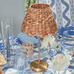 Tall Rechargeable Lamp with Natural Seagrass Shade