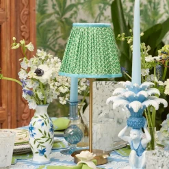 Tall Rechargeable Lamp with Green & Blue Lotus Shade (18cm)