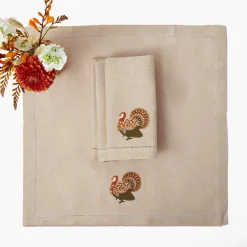 Taupe Embroidered Turkey Linen Napkins (Set of 4)