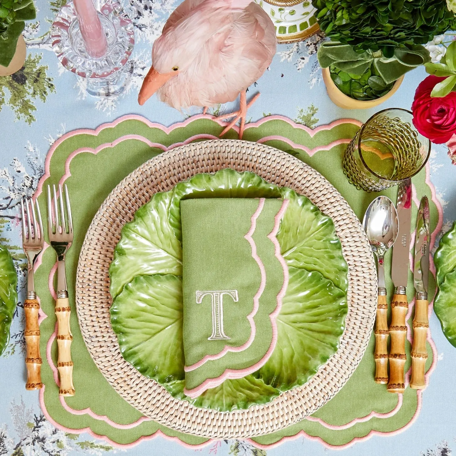 Valérie Green & Pink Placemats & Napkins (Set of 4)