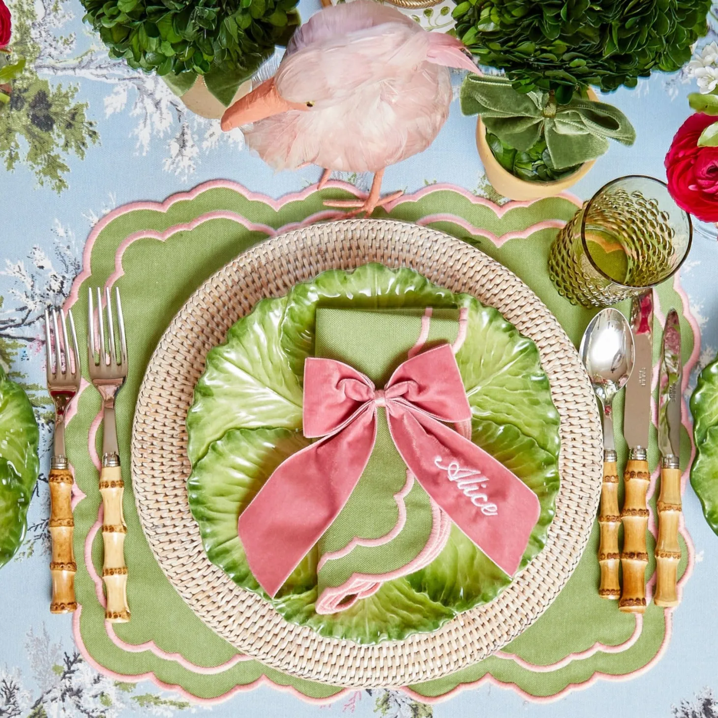 Valérie Green & Pink Placemats & Napkins (Set of 4)