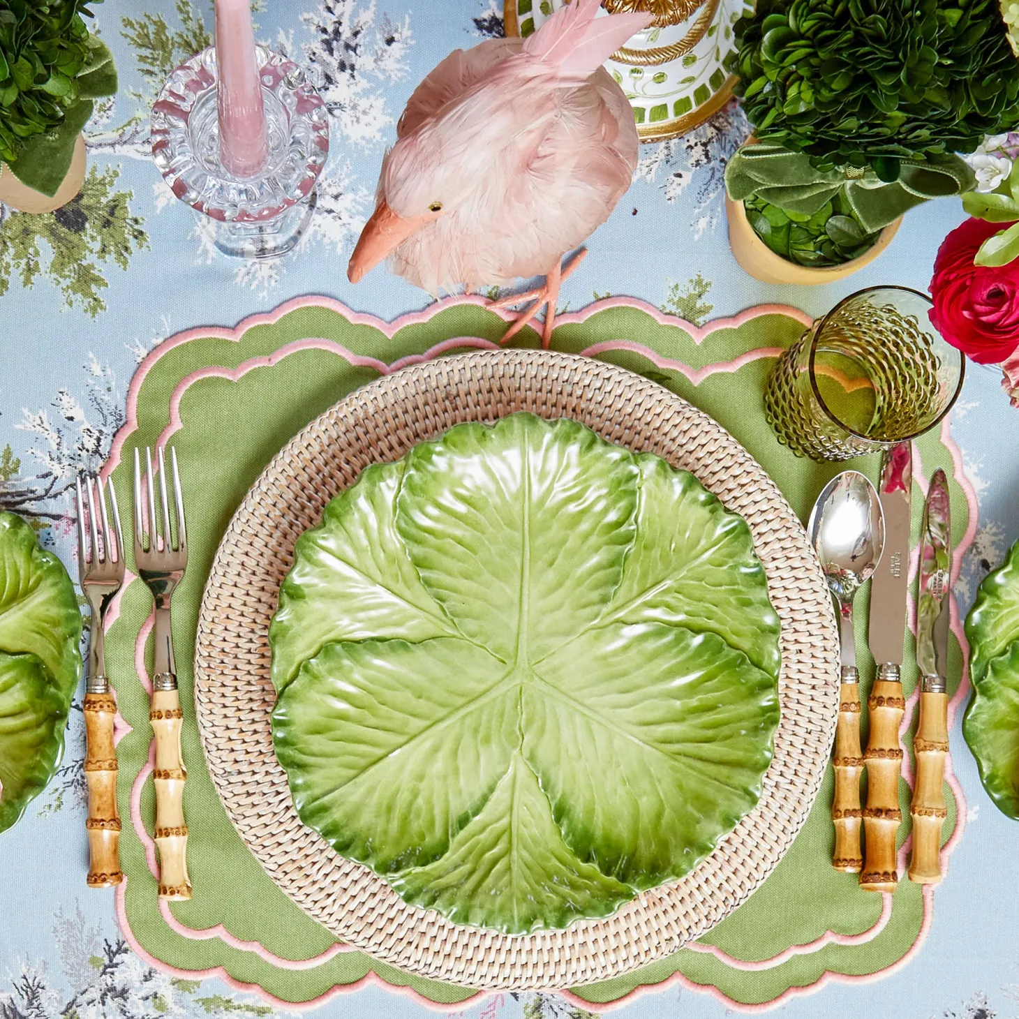 Valérie Green & Pink Placemats & Napkins (Set of 4)