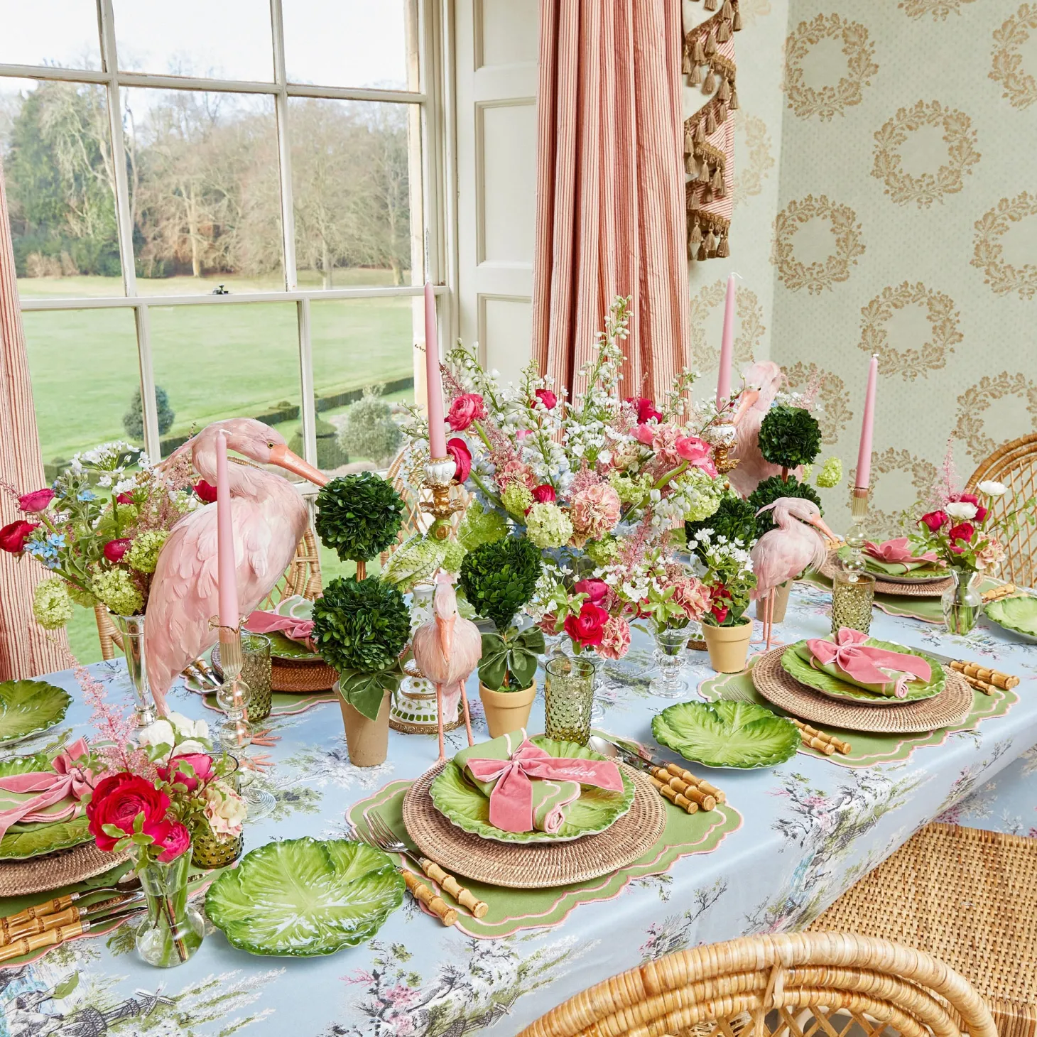 Valérie Green & Pink Placemats & Napkins (Set of 4)