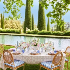 Vivienne Rattan Chair with Ikat Seat Pad Cushion
