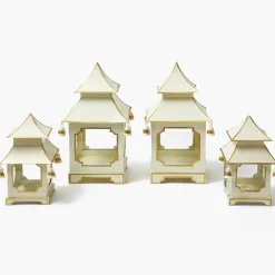 White & Gold Pagoda Lantern Set