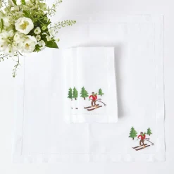 White Embroidered Skier Napkins (Set of 4)