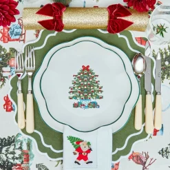 White Hand Embroidered Father Christmas Napkins (Set of 4)