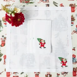 White Hand Embroidered Father Christmas Napkins (Set of 4)