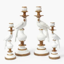 White Parrot Candle Holder Set