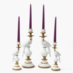 White Parrot Candle Holder Set
