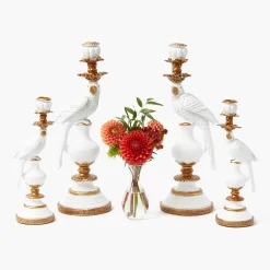 White Parrot Candle Holder Set