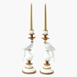 White Parrot Candle Holder (Pair)