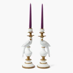 White Parrot Candle Holder (Pair)