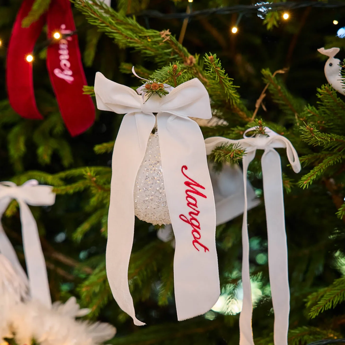 White Velvet Christmas Tree Bows (Set of 6)