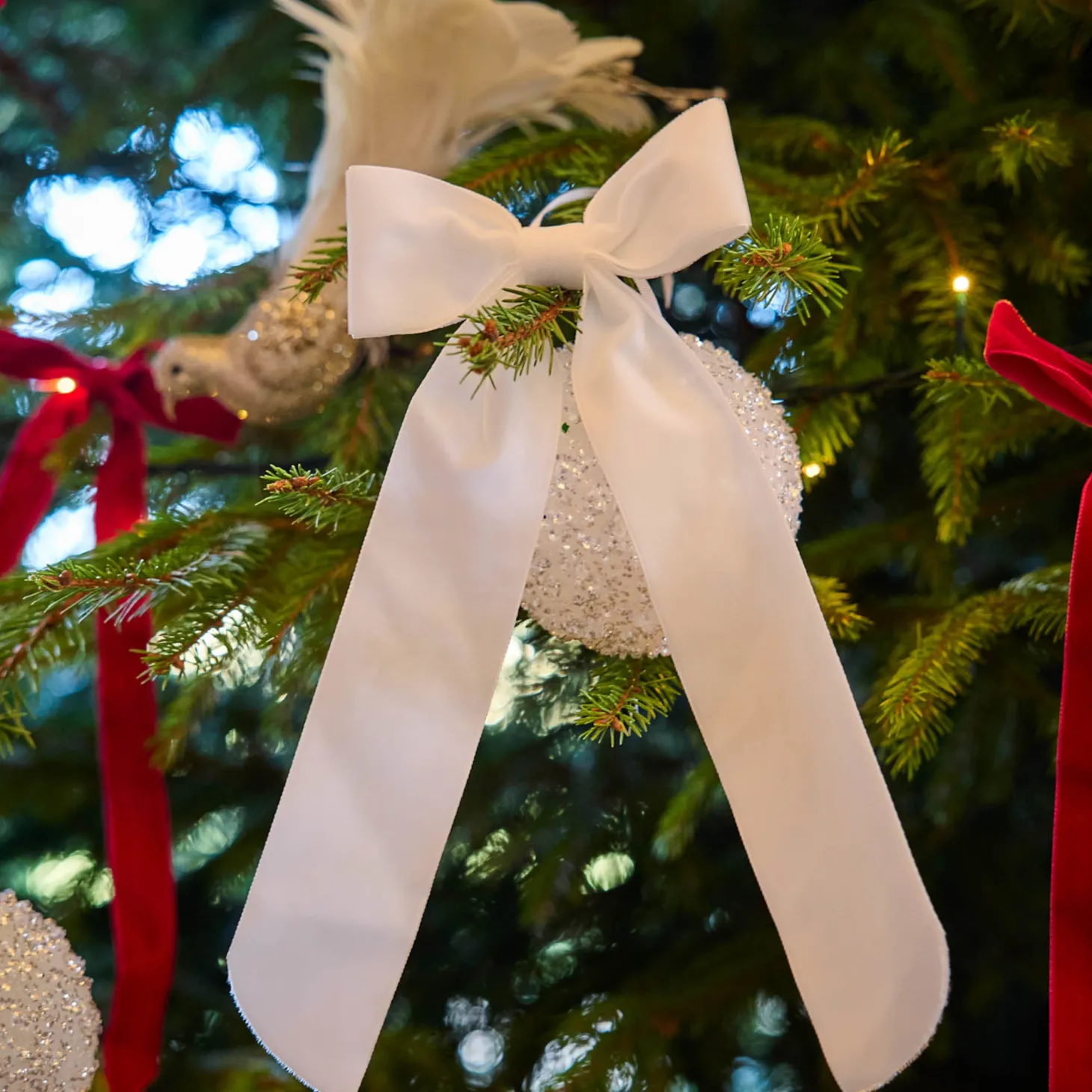 White Velvet Christmas Tree Bows (Set of 6)