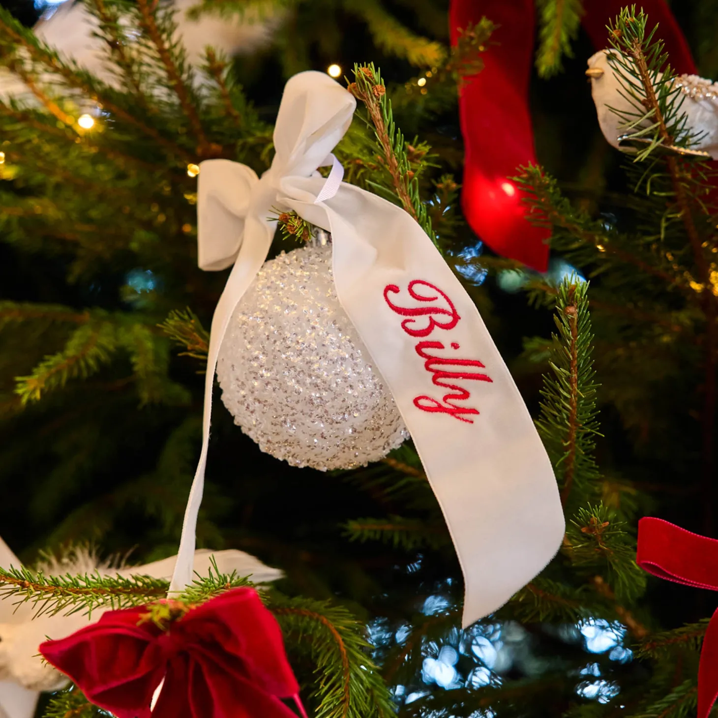 White Velvet Christmas Tree Bows (Set of 6)