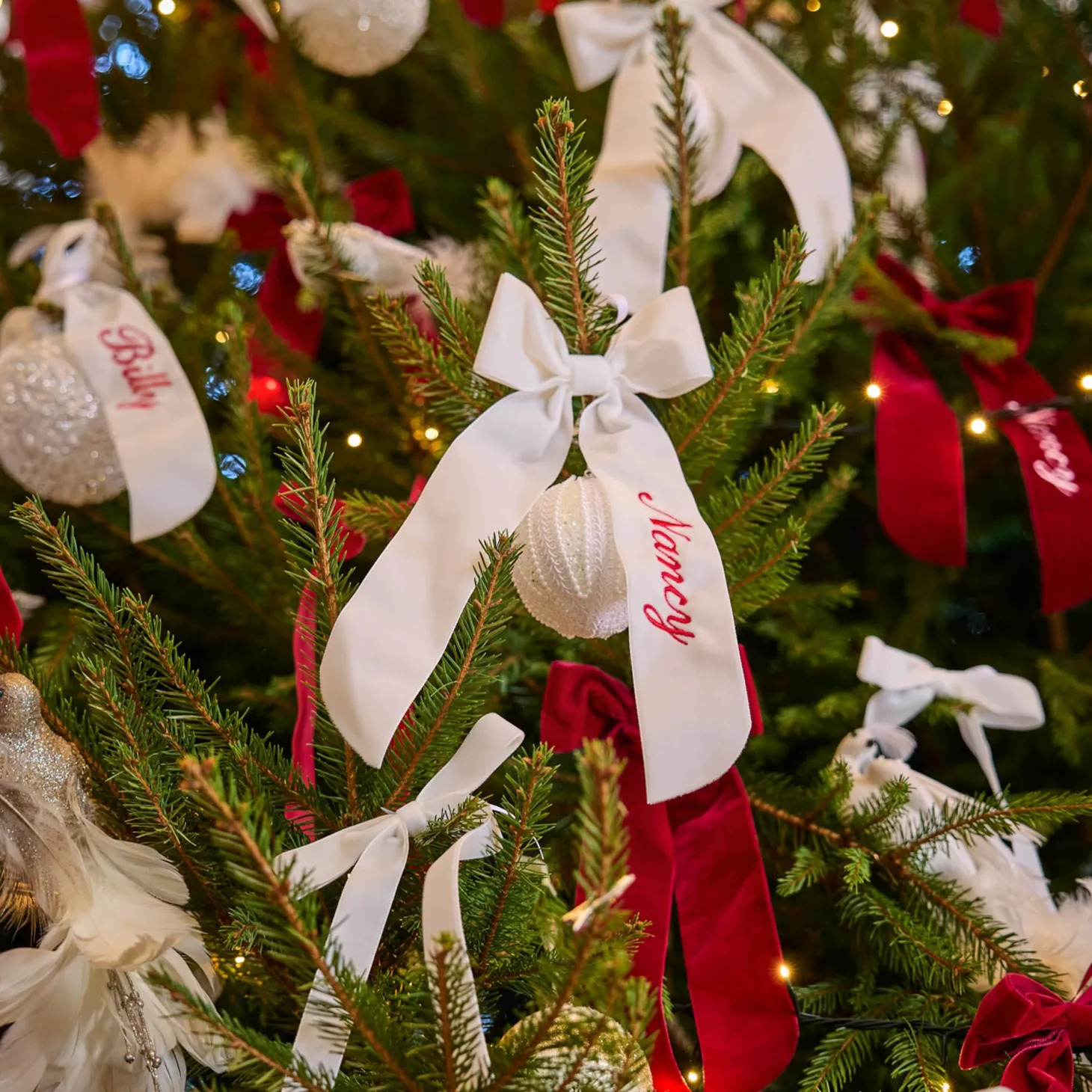 White Velvet Christmas Tree Bows (Set of 6)