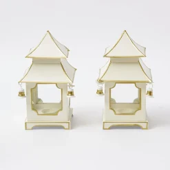 White With Gold Mini Pagoda Lantern (Pair)