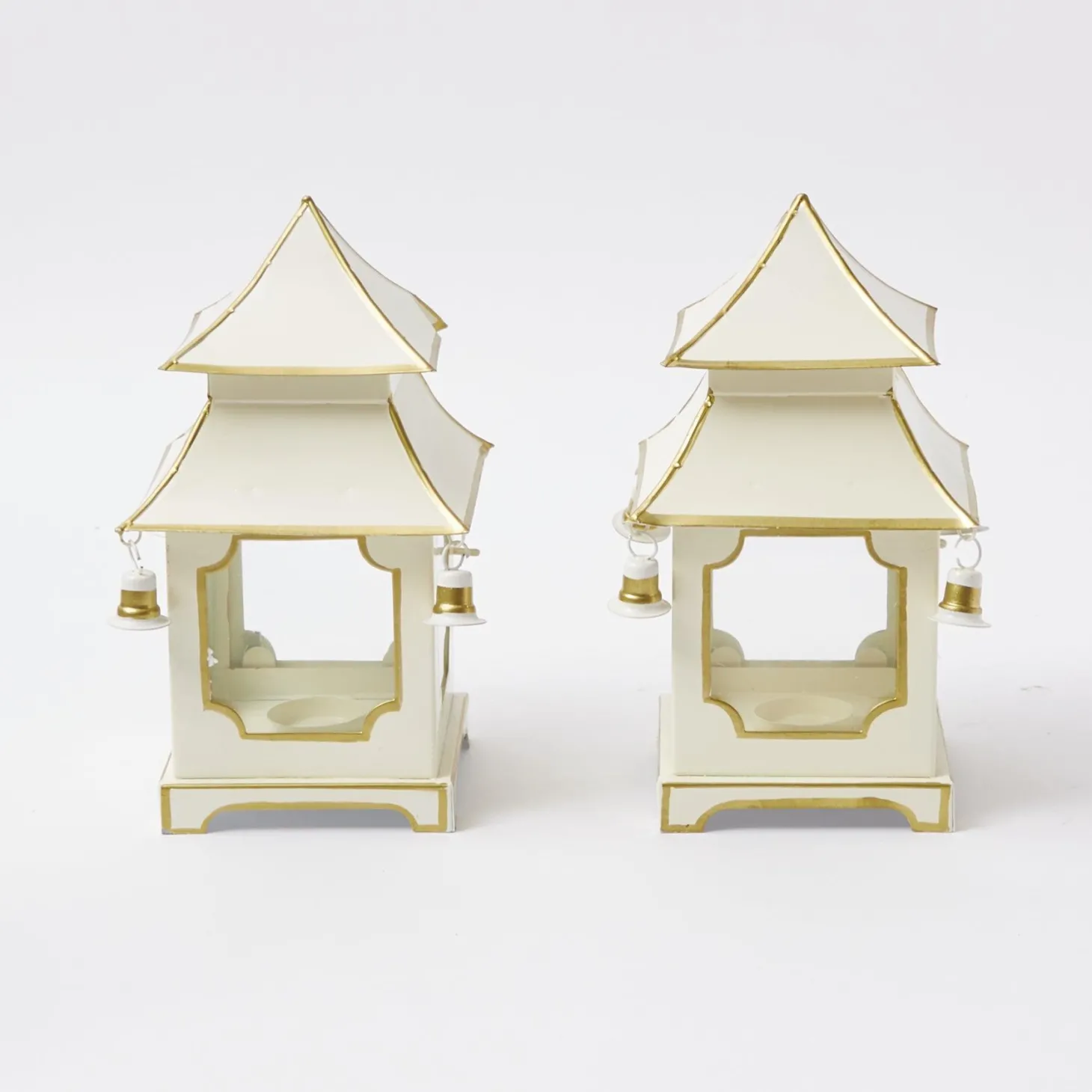 White With Gold Mini Pagoda Lantern (Pair)