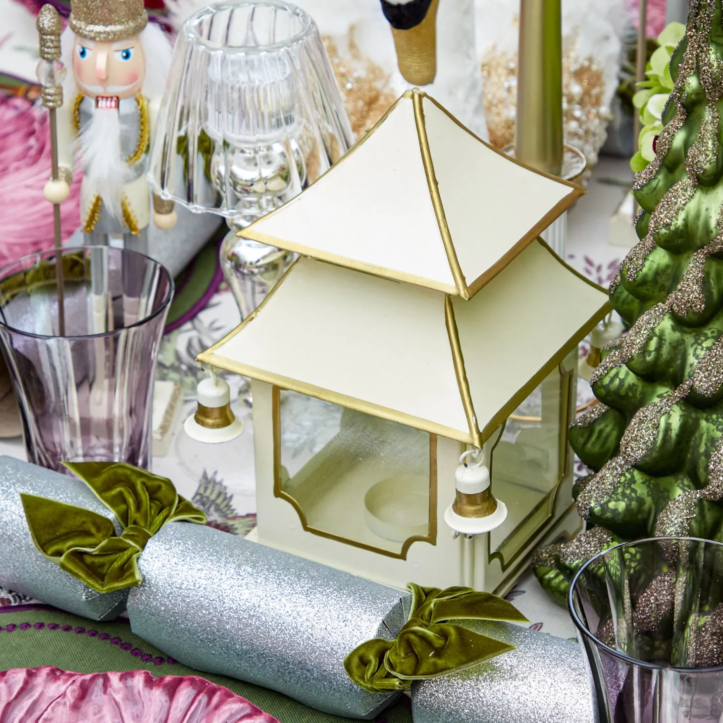 White With Gold Mini Pagoda Lantern (Pair)