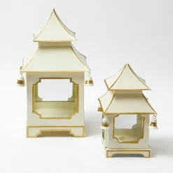 White With Gold Mini Pagoda Lantern (Pair)