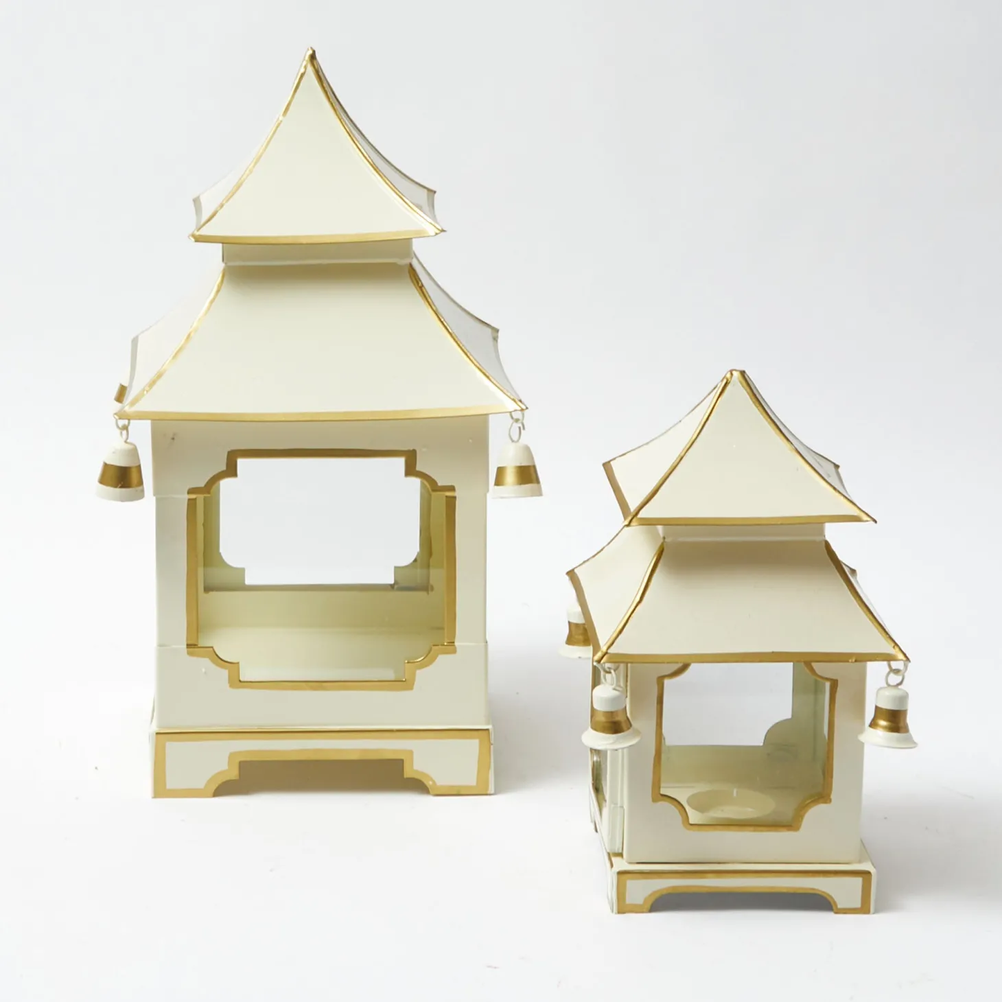 White With Gold Mini Pagoda Lantern (Pair)