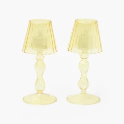 Yellow Glass Lantern Tea Light Holder (Pair) - 18cm