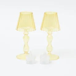 Yellow Glass Lantern Tea Light Holder (Pair) - 18cm